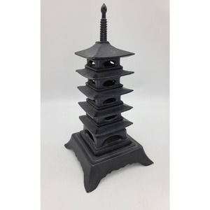Vintage Japanese Pagoda 9.5" T Cast Iron Censer Incense Burner 5 Rooves Black